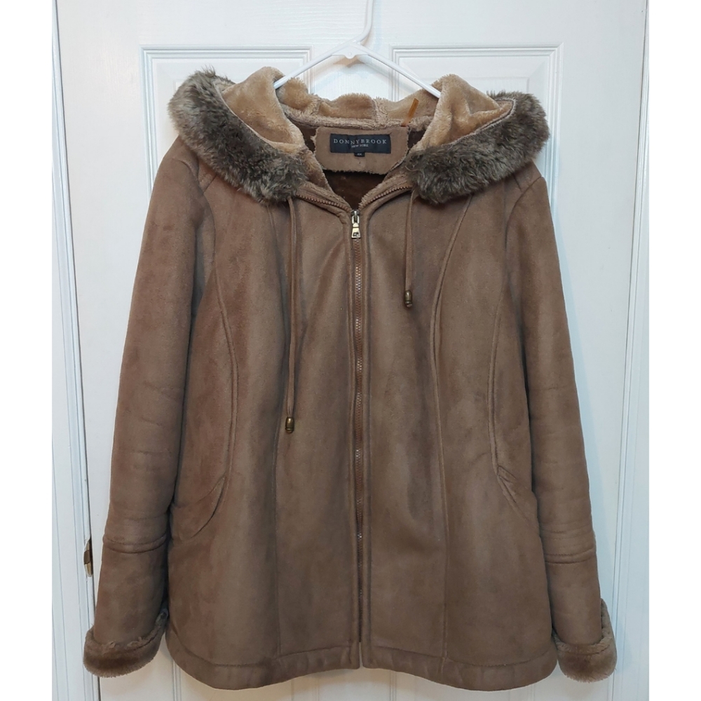 DonnyBrook Vintage Faux Fur Lined Suede Brown Hooded 90's Coat Women's Size 2X